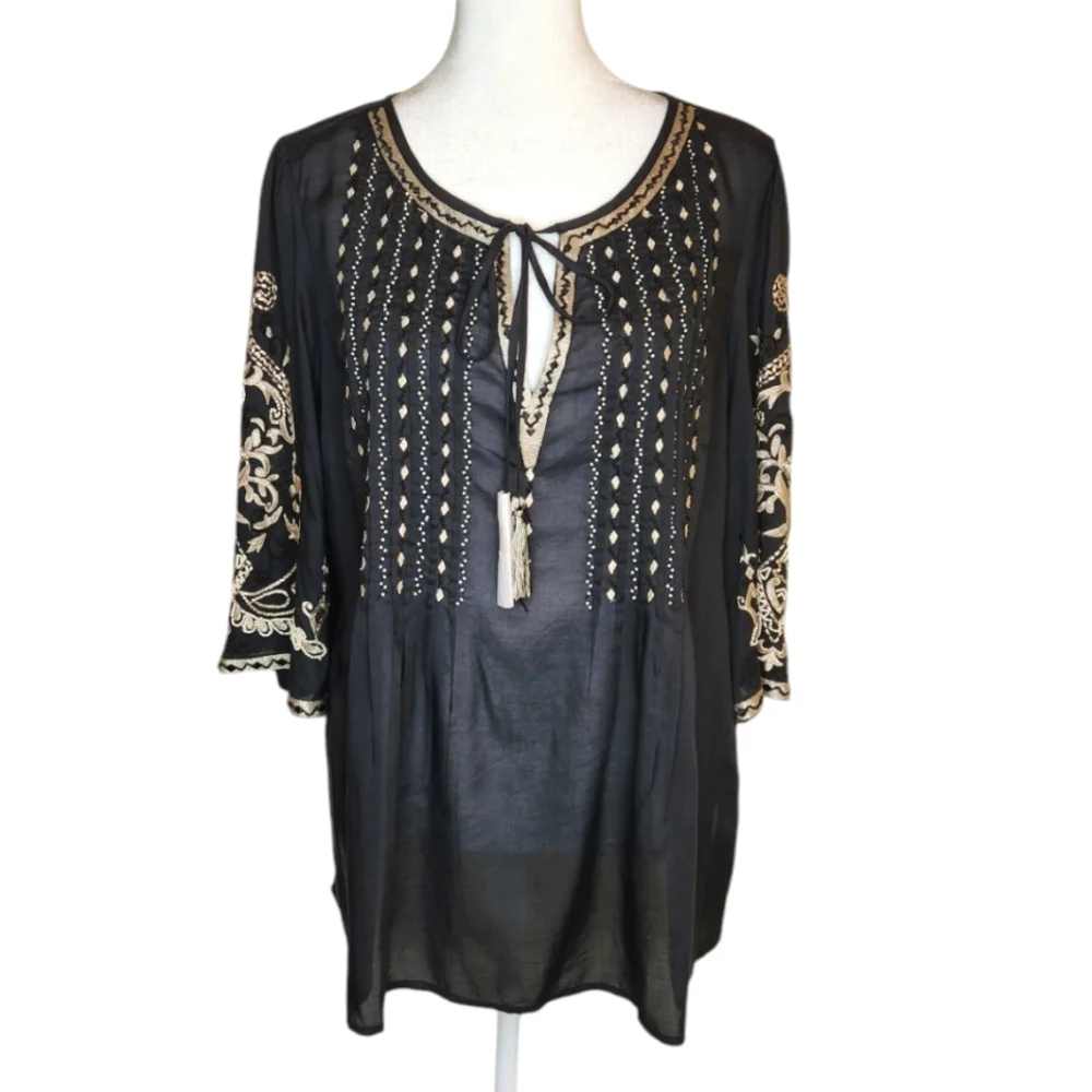 NEW Sundance Lilla Crafted Embroidered Beaded Top Size M